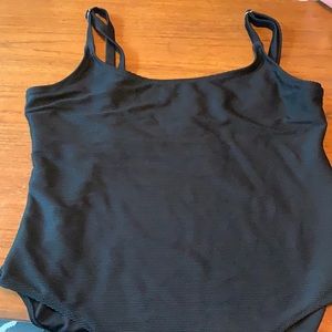 Black textured one piece bathing suit